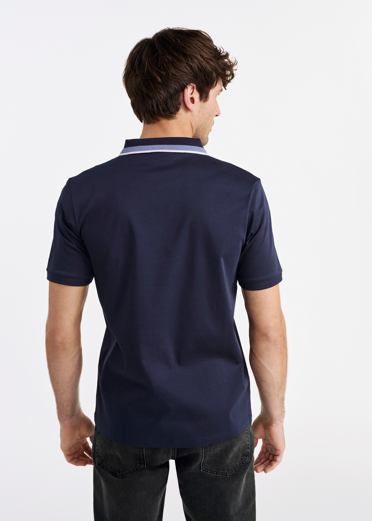 Granatowa koszulka polo z bawełny POLMT-0080-69(W25)