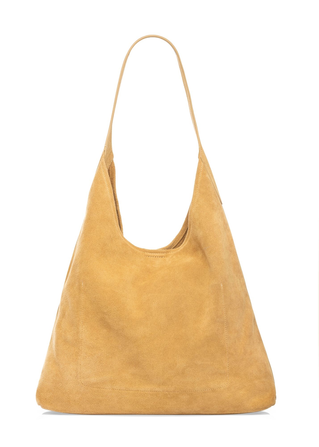 Skórzana torebka shopper w kolorze żółtym TORES-1307-2C(W26) - widok produktu z przodu, na białym tle. 