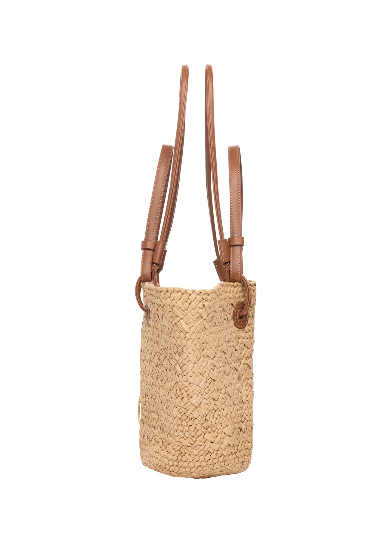 Słomkowa duża torebka damska typu shopper TOREC-1217-1E(W26), widok produktu z boku na białym tle.