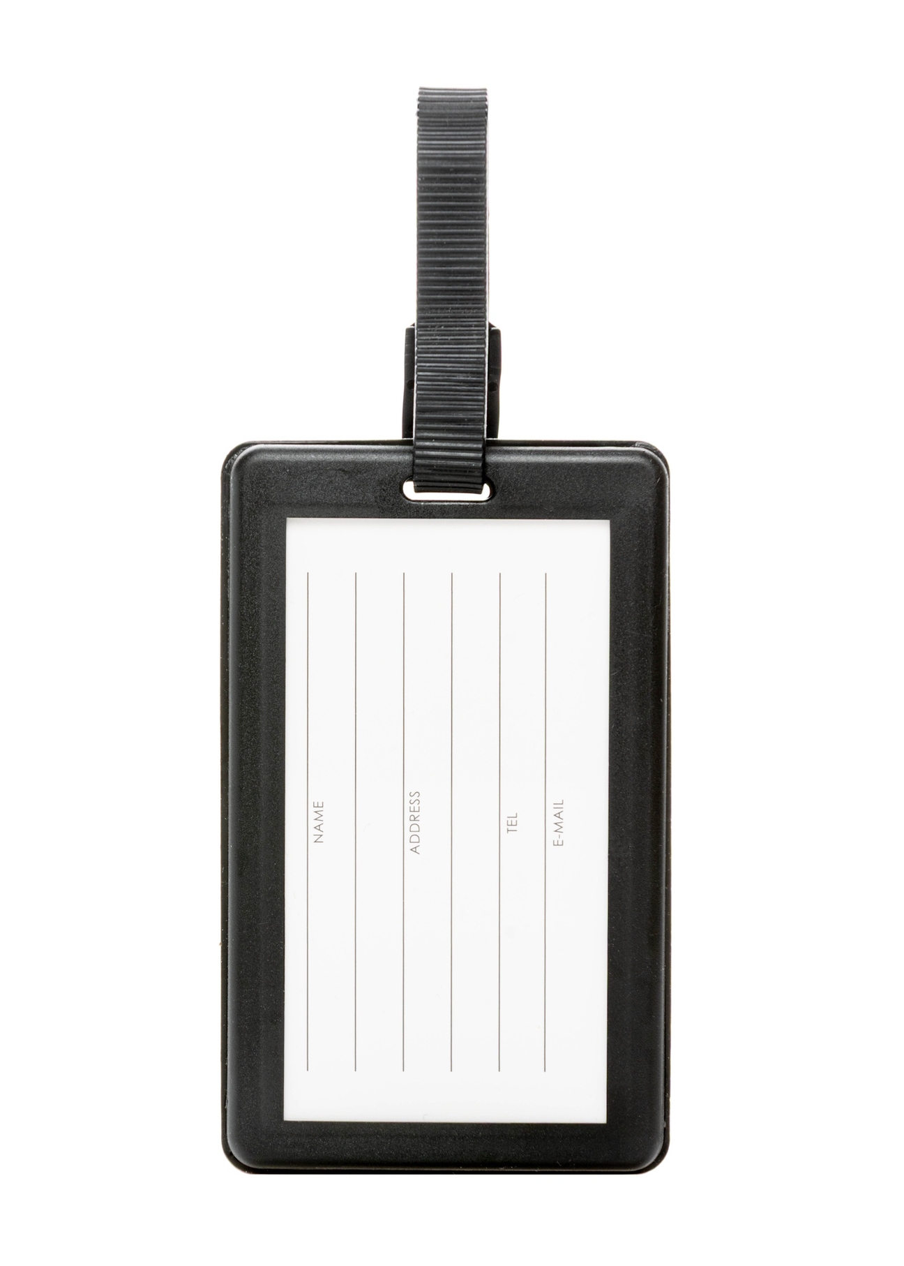 Identyfikator do bagażu AW-012-0015-7D(W26), widok produktu z tyłu na białym tle.
