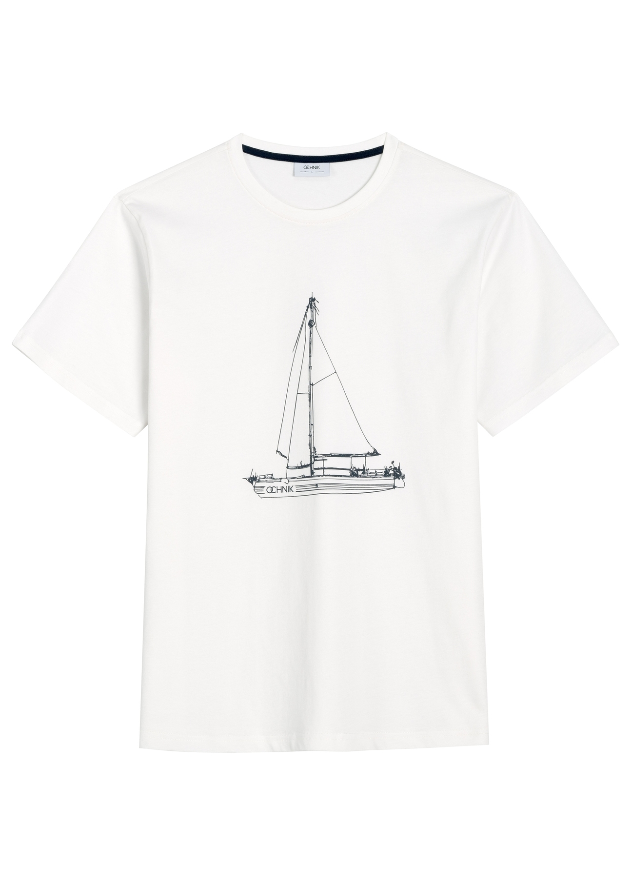  Biały T-shirt męski z nadrukiem TSHMT-0145-0A(W26),  widok produktu z przodu, na białym tle. 