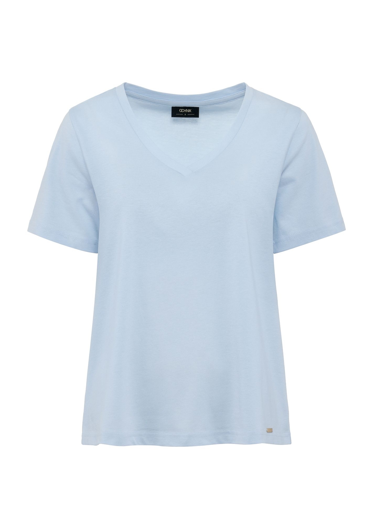 Błękitny t-shirt damski basic TSHDT-0120-60(W25), zdjęcie produktu z przodu na białym tle.