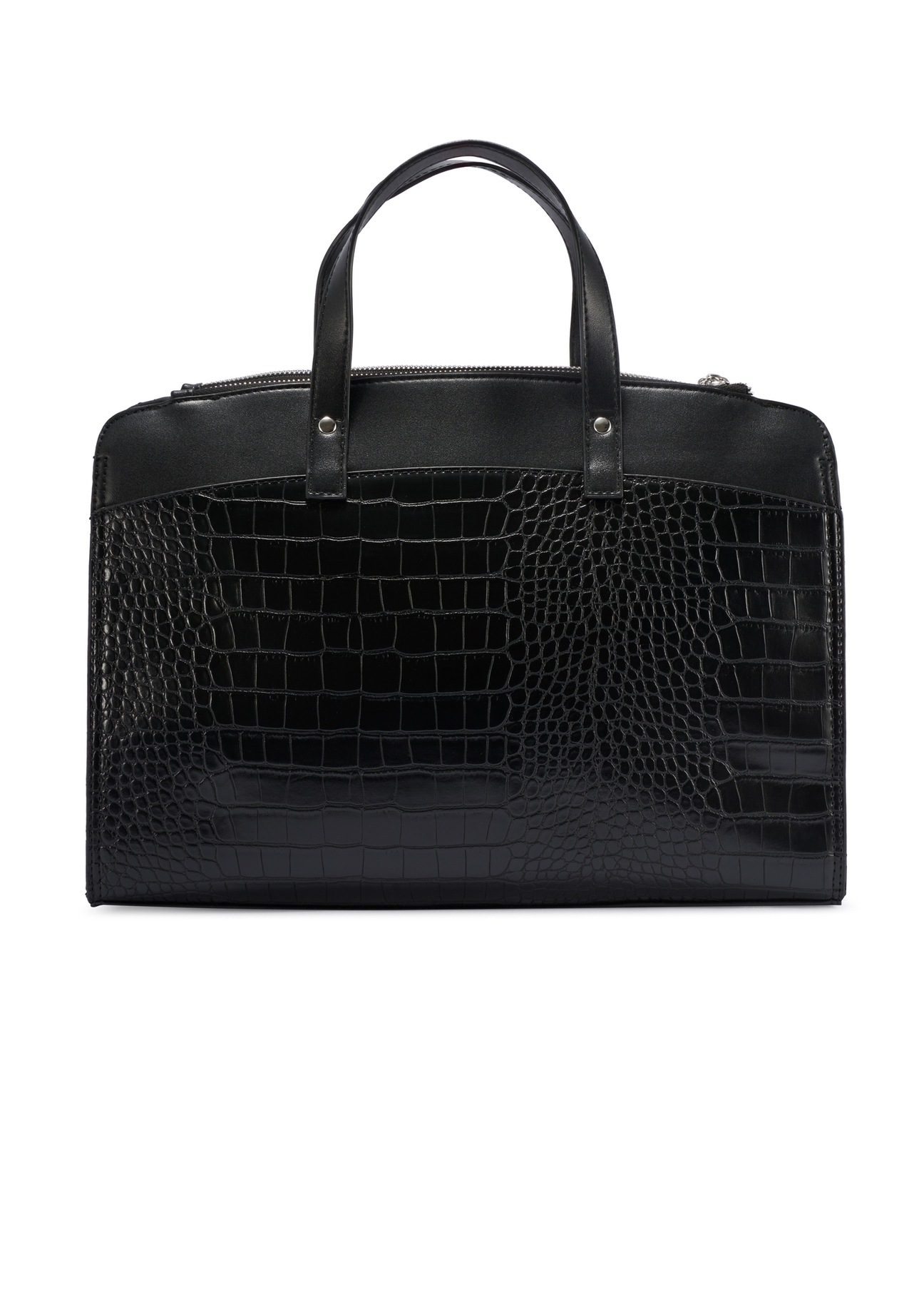 Czarna torba damska croco TOREC-1143-9G(W26), widok produktu z tyłu na białym tle.