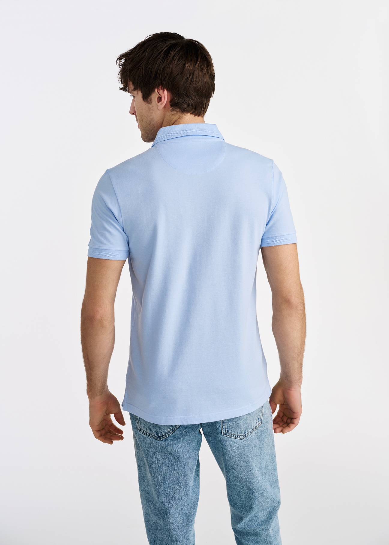 Błękitna koszulka polo męska POLMT-0078-62(W25)-03