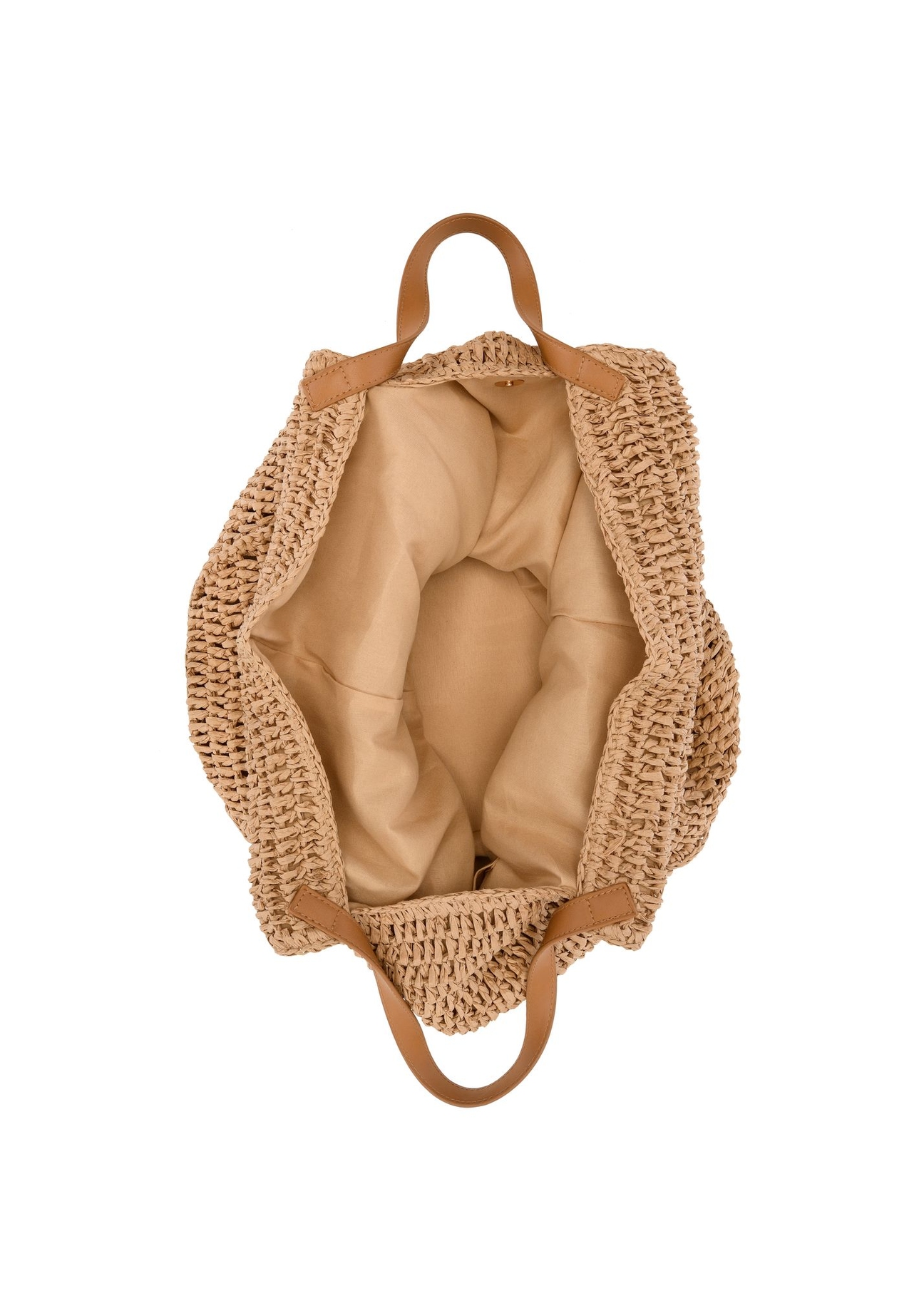 Beżowa słomkowa torebka shopper TOREC-1223-1E(W26) - widok produktu z góry, na białym tle. 