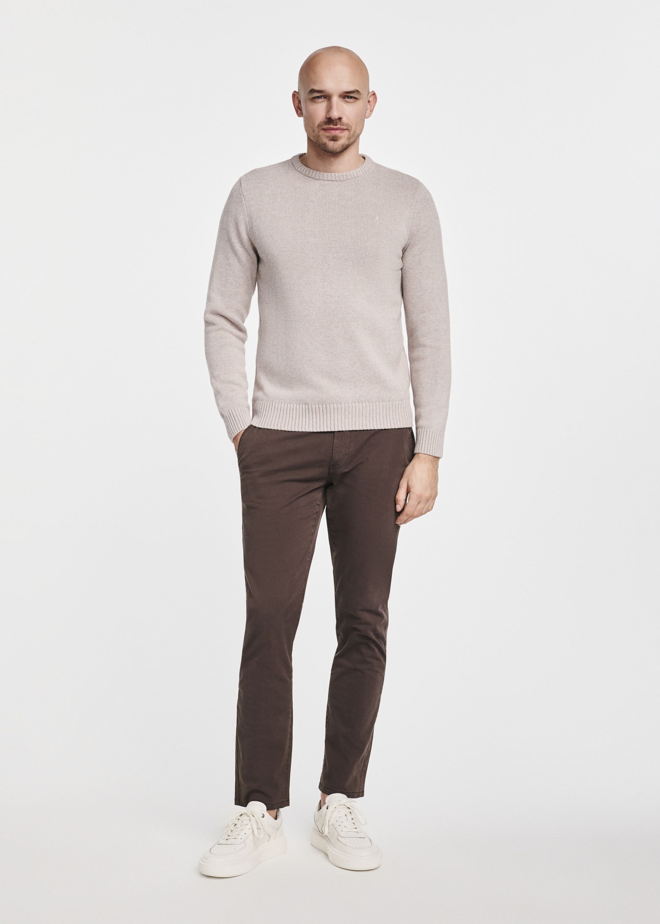 Beżowy sweter męski bawełniany SWEMT-0147-81(Z24)-03