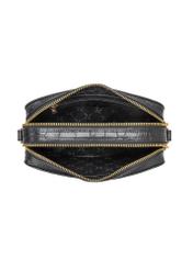 Mała czarna skórzana torebka croco TORES-1231-9G(W26) - widok produktu z góry, na białym tle. 