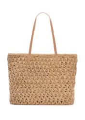 Słomkowa torebka shopper TOREC-1218-1E(W26) - widok produktu z tyłu, na białym tle. 