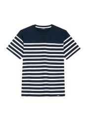T-shirt granatowy męski w paski TSHMT-0139-7E(W26) - widok produktu z przodu na białym tle.