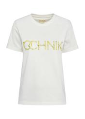 Kremowy bawełniany t-shirt damski TSHDT-0141-12(W25)-04