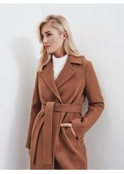 Długi płaszcz damski w kolorze camel PLADT-0048-24(Z23)-02