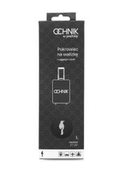 Czarny pokrowiec na dużą walizkę AW-013-0002-99-L(W25), widok produktu w opakowaniu na białym tle.