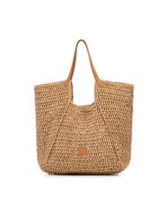 Beżowa słomkowa torebka shopper TOREC-1223-1E(W26) - widok produktu z przodu, na białym tle. 