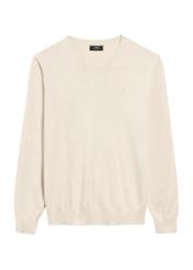 Beżowy sweter męski z logo SWEMT-0159A-80(Z25), widok produktu z przodu na białym tle.