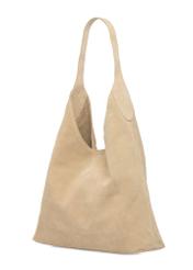 Skórzana torebka shopper w kolorze kremowym TORES-1307-0B(W26) - widok produktu po skosie, na białym tle. 