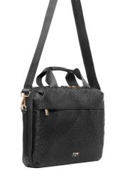 Czarna torba damska z monogramem TOREN-0299-99(W25), widok produktu z paskiem na białym tle.
