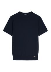 Granatowy T-shirt męski z jedwabiem TSHMT-0138-7E(W26), widok produktu z przodu na białym tle.