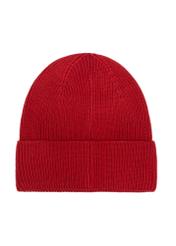 Czerwona czapka damska z wełną merino CZADT-0178A-42(Z25), widok produktu od tyłu na białym tle.