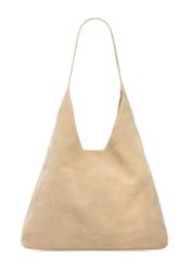 Skórzana torebka shopper w kolorze kremowym TORES-1307-0B(W26) - widok produktu z tyłu, na białym tle. 