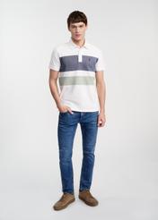 Kremowa koszulka polo męska w pasy POLMT-0074-12(W25)