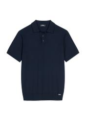 Granatowa koszulka polo z jedwabiem POLMT-0094-7E(W26), widok produktu z przodu na białym tle.
