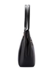 Czarna skórzana torebka shopper TORES-1223-99(W26), widok produktu z boku na białym tle.