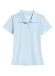 Jasnoniebieska koszulka polo damska POLDT-0006-7A(W26), widok produktu z przodu na białym tle.