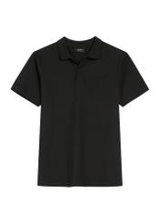 Czarna koszulka polo męska POLMT-0084-99(W26), widok produktu z przodu na białym tle.