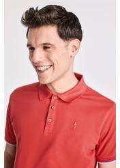 Koralowa koszulka polo męska z bawełny POLMT-0045B-18(W25)-03