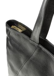 Czarna skórzana torebka shopper damska TORES-1255-99(W26) - zbliżenie na detal, na białym tle. 