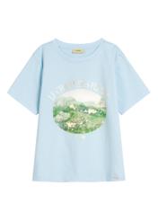 Niebieski t-shirt damski z nadrukiem TSHDT-0159-7A(W26)