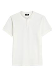 Kremowa koszulka polo męska POLMT-0061-0B(W26), widok produktu z przodu na białym tle.