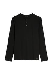 Czarny bawełniany longsleeve męski LSLMT-0010-99(W26), widok produktu z przodu na białym tle.