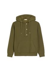 Bluza damska khaki z kapturem BLZDT-0111A-8D(W26), widok produktu z przodu na białym tle.