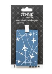 Identyfikator do bagażu z samolotami AW-012-0013-7C(W26), widok produktu z opakowaniem na białym tle.