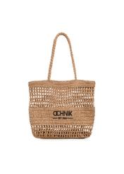 Słomkowa beżowa torebka shopper damska TOREC-0924-1E(W26), widok produktu z przodu na białym tle.