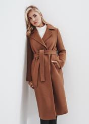 Długi płaszcz damski w kolorze camel PLADT-0048-24(Z23)-01