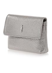 Mały srebrny skórzany portfel z  łańcuszkiem PORES-0871-92(Z23)-03