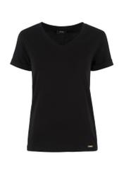 Czarny T-shirt damski w serek TSHDT-0118-99(W24)-03
