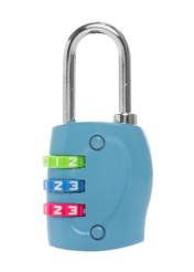 Jasnoniebieska szyfrowa kłódka AW-015-0005-7A(W26), widok produktu z tyłu na białym tle.