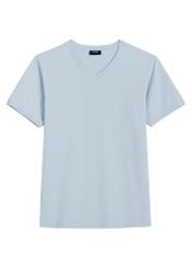 Niebieski bawełniany T-shirt męski TSHMT-0088-7A(W26), widok produktu z przodu na białym tle.