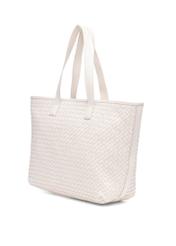 Skórzana kremowa torebka shopper damska TORES-1107-12(W25), widok skosu produktu na białym tle.