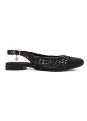 Czarne plecione buty damskie BUTYD-1252-99(W26), widok produktu z boku na białym tle.
