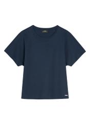 Granatowy t-shirt damski z bawełny merceryzowanej TSHDT-0154-7E(W26), widok produktu z przodu na białym tle.