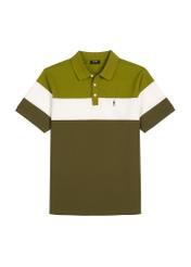 Zielona bawełniana koszulka polo męska POLMT-0087-8E(W26) - widok produktu z przodu, na białym tle. 