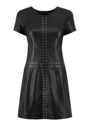 Czarna skórzana sukienka z nitami SUKDS-0050-1276(W23)-05