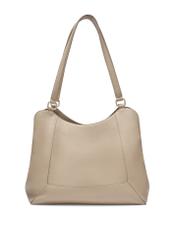 Beżowa skórzana torebka shopper damska TORES-1264-1B(W26), widok produktu z tyłu na białym tle.