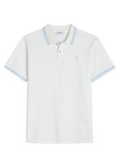 Koszulka polo w kolorze białym POLMT-0090-0B(W26) - widok produktu z przodu, na białym tle. 