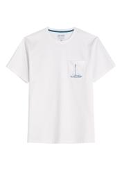  Biały T-shirt męski z nadrukiem TSHMT-0145-0A(W26),  widok produktu z przodu, na białym tle. 