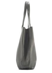 Czarna duża skórzana torebka shopper TORES-1212-9I(W26) - widok produktu z boku, na białym tle.